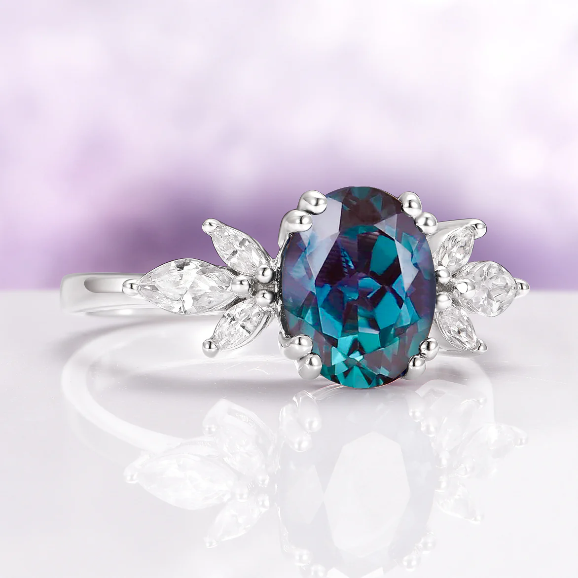 Eva Oval Cut Lab-Grown Alexandrite Ring in Sterling Silver - Image 5