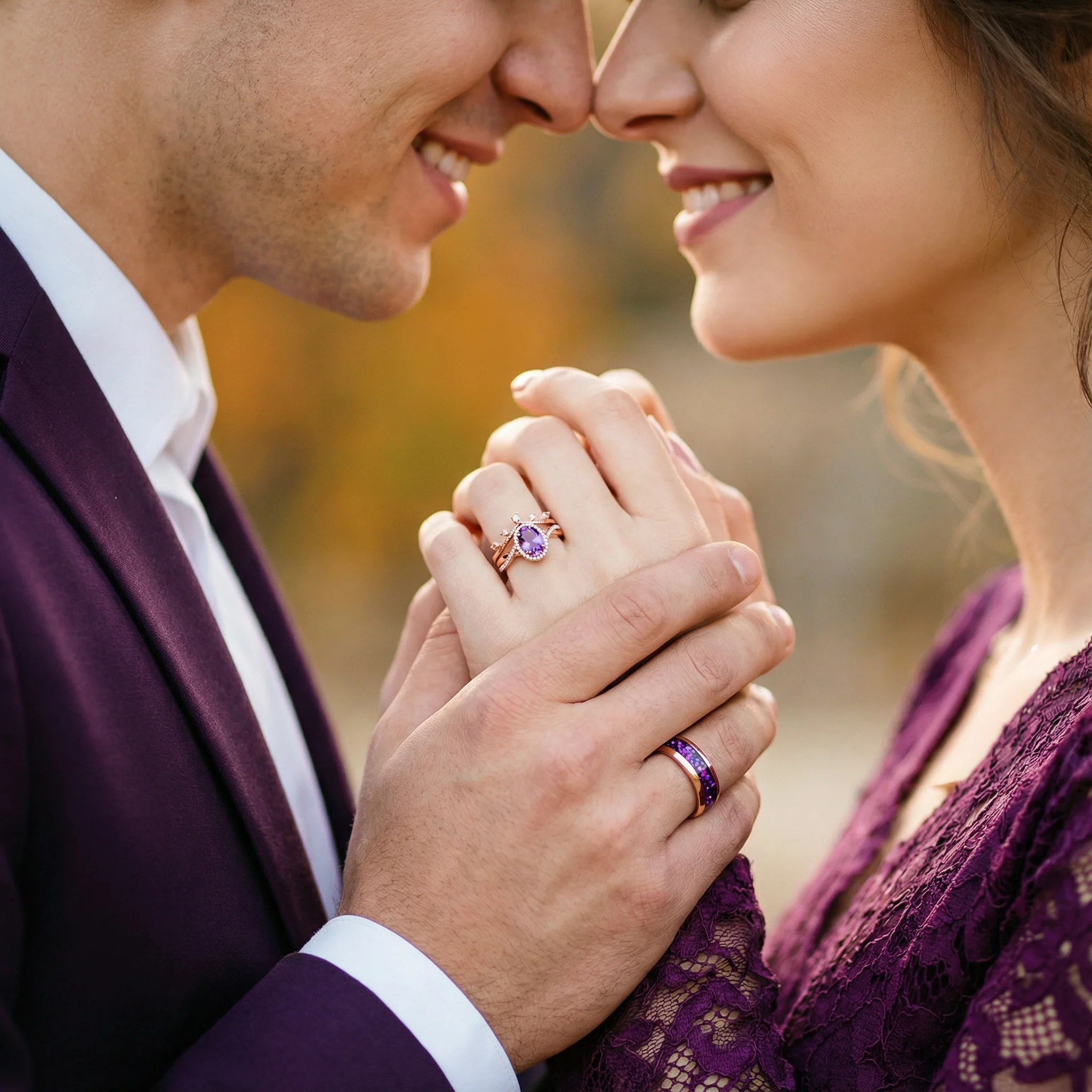 Natural Amethyst Leaf Ring Set in 14K Rose Gold Vermeil - Image 3