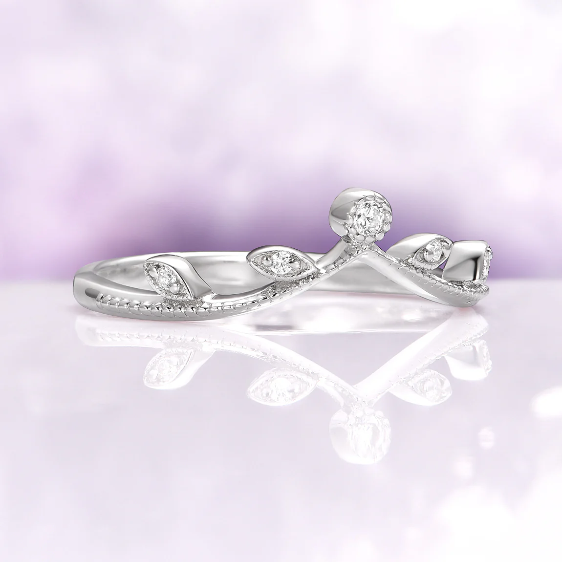 Vintage Leaf Wedding Band in Sterling Silver - Image 5