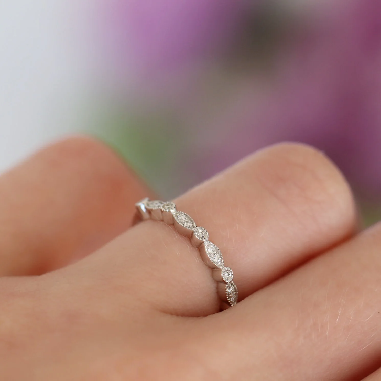 Vintage Simulated Diamond Wedding Band in Sterling Silver - Image 3