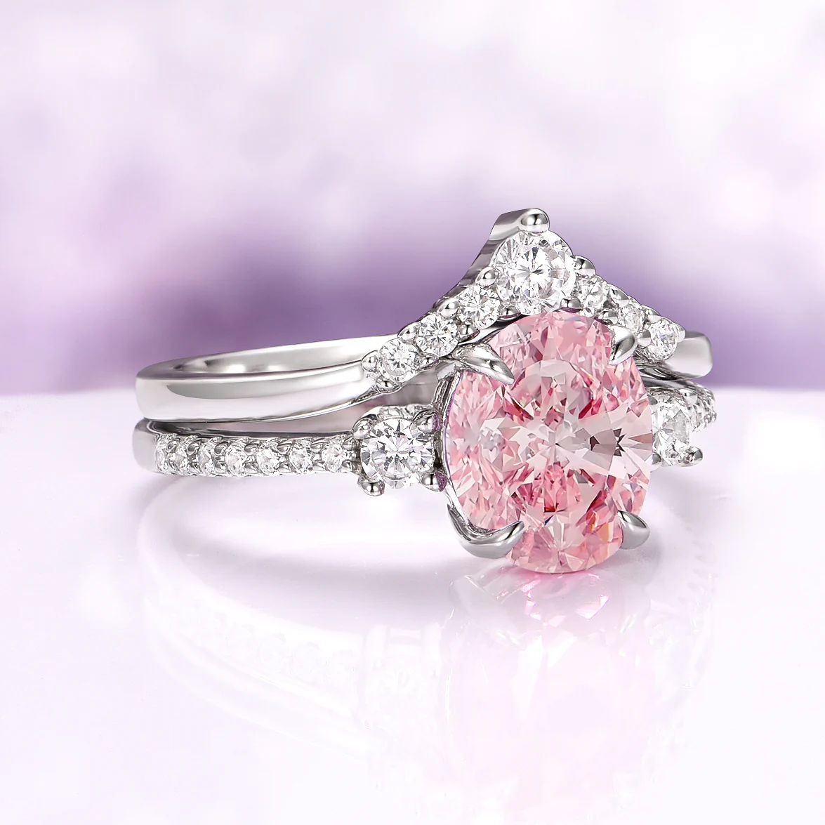 Bella Oval Cut Pink Sapphire Engagement Ring Set in Sterling Silver - Image 4