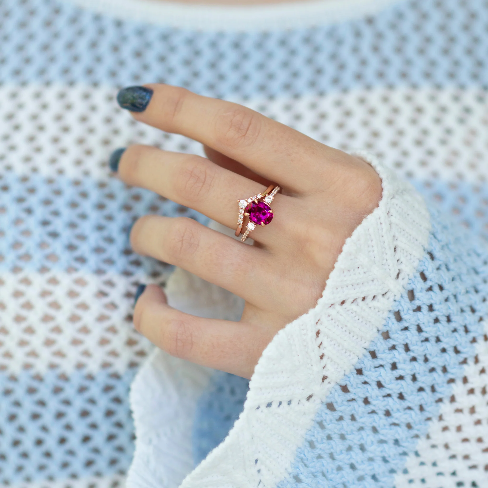 Bella Oval Cut Ruby Ring Set in 14K Rose Gold Vermeil - Image 3