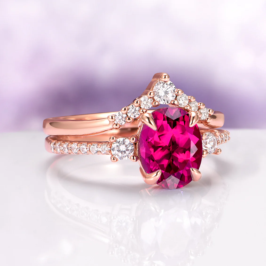 Bella Oval Cut Ruby Ring Set in 14K Rose Gold Vermeil - Image 4