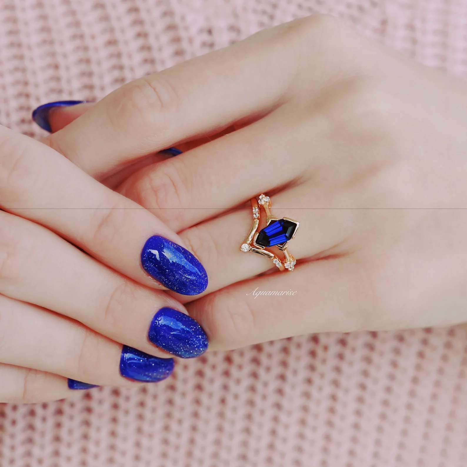 Midnight Blue Sapphire Couples Ring Set - Image 4