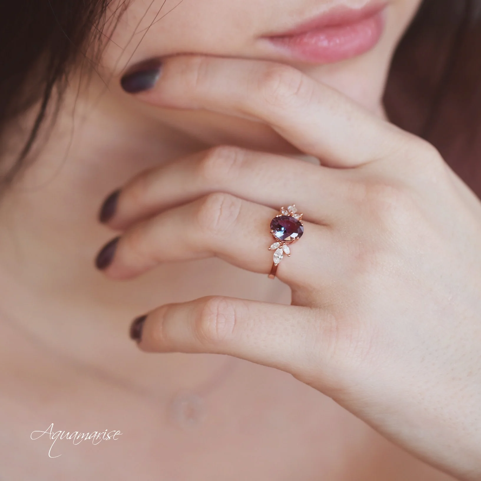 Eva Flower Alexandrite Engagement Ring in 14K Rose Gold Vermeil - Image 3
