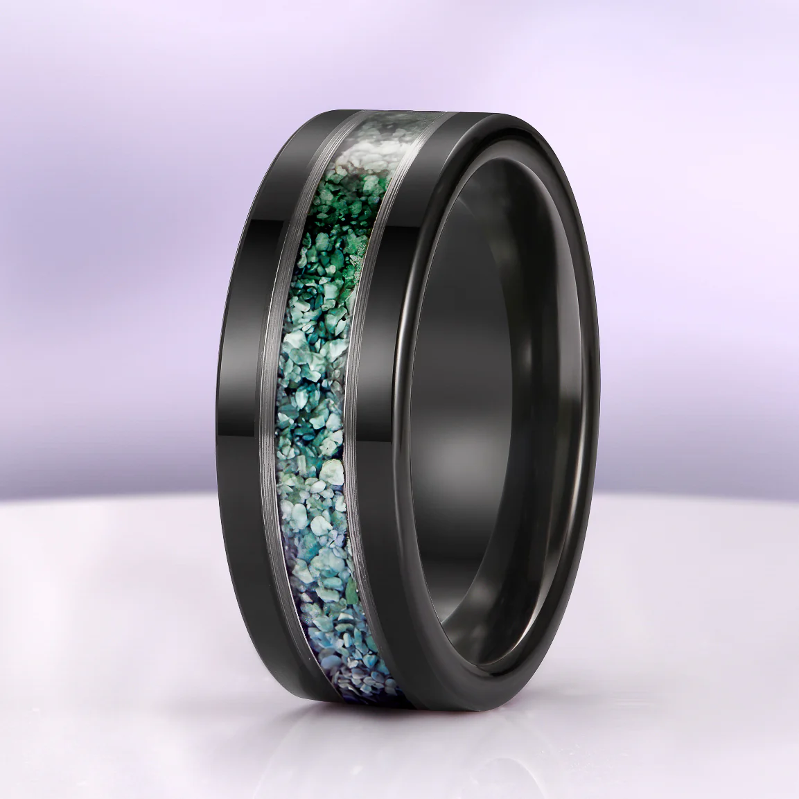 Hexagon Coffin Green Moss Agate Couples Ring Set - Image 4