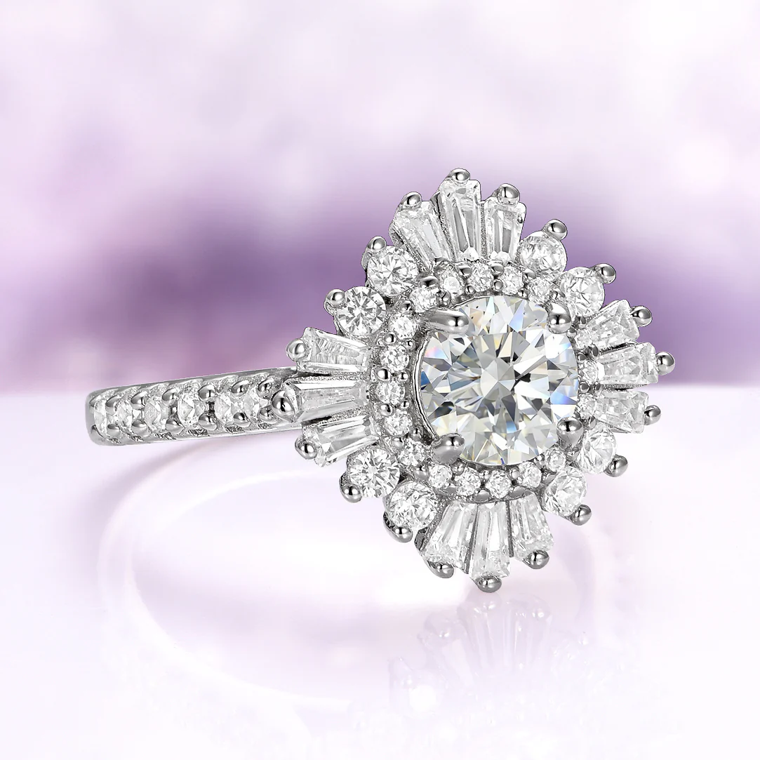 Joelle Art Deco Simulated Diamond Engagement Ring in Sterling Silver - Image 4