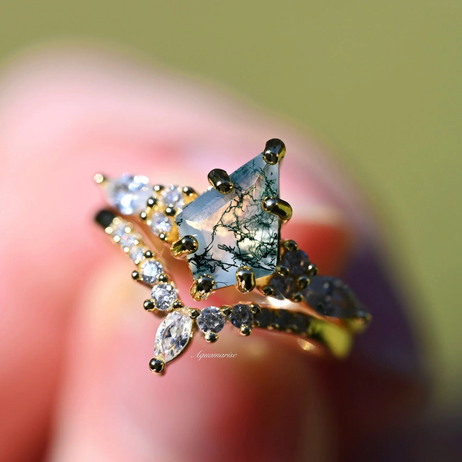 Skye Kite® Green Moss Agate Couples Ring Set - Image 4