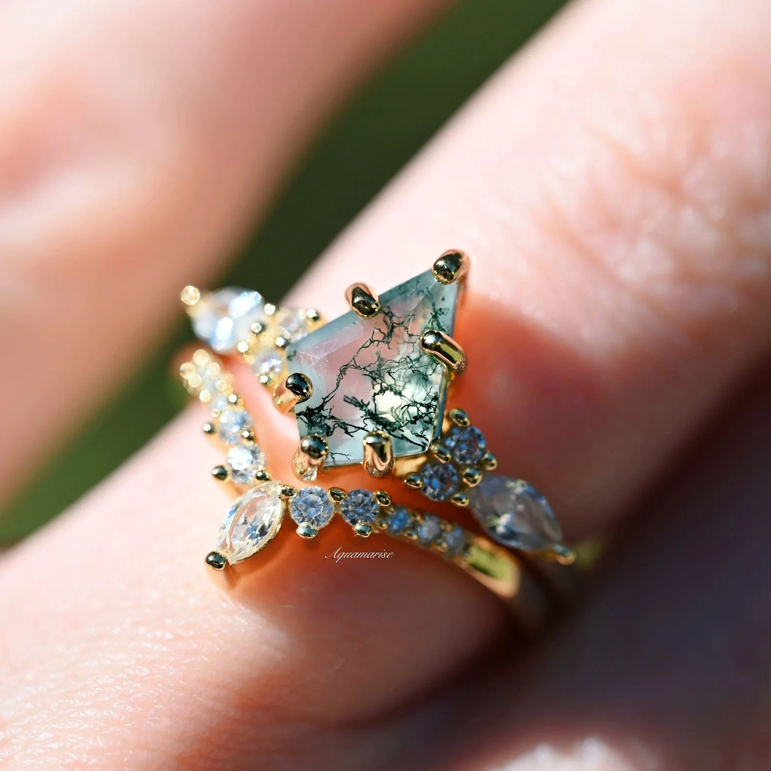 Skye Kite® Green Moss Agate Couples Ring Set - Image 6