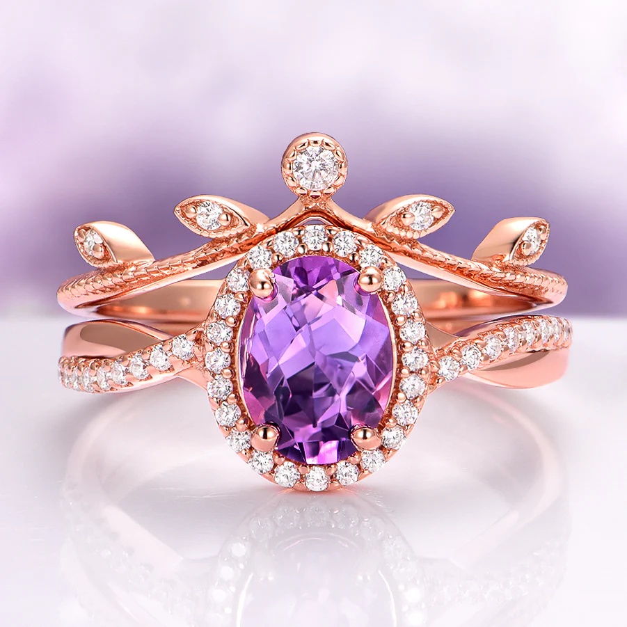 Simulated Diamond Leaf Wedding Band in 14K Rose Gold Vermeil - Image 5