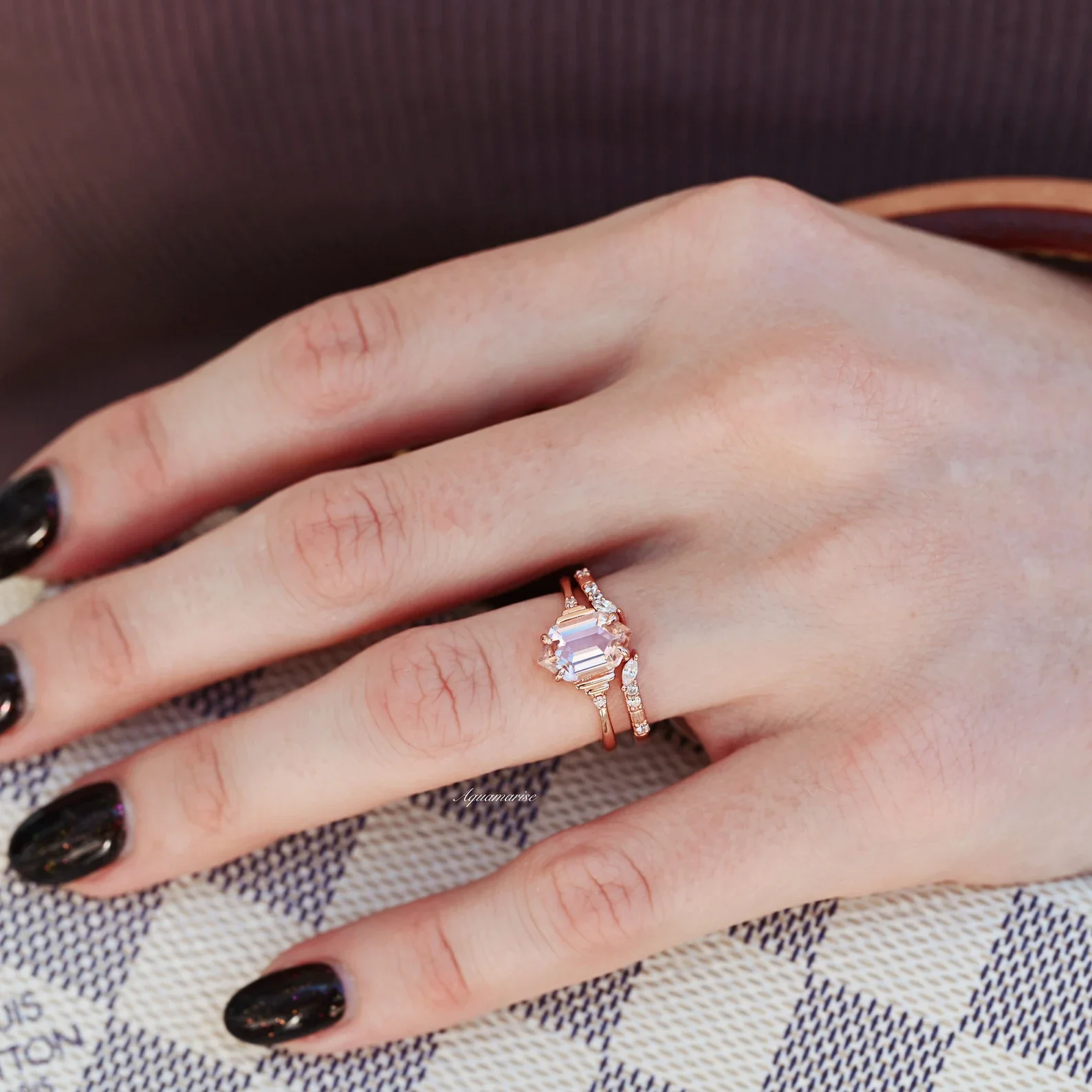 Hexagon Morganite Couples Ring Set - Image 7