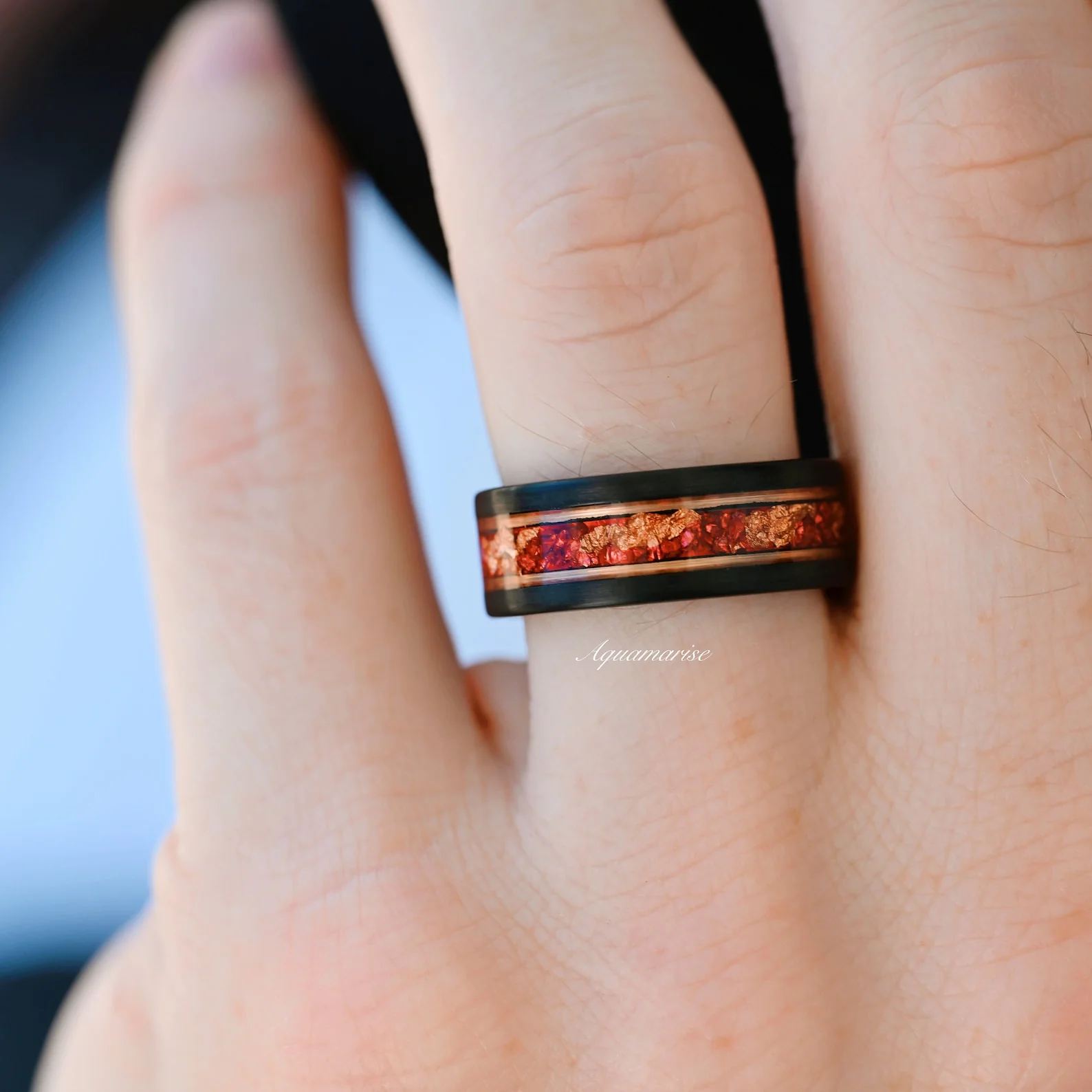 Skye Kite® Ruby & Rose Gold Leaf Couples Ring Set - Image 5