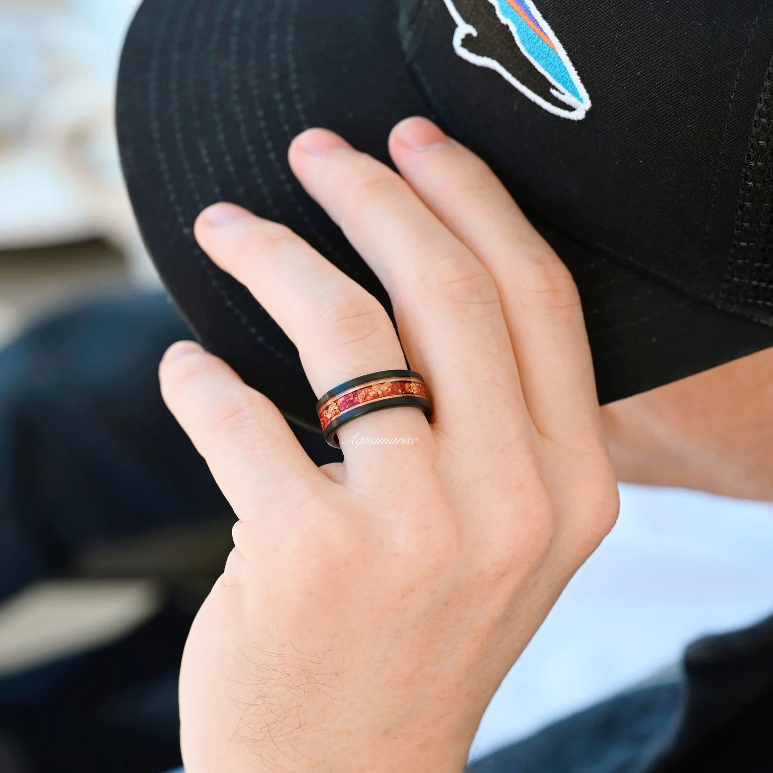Skye Kite® Ruby & Rose Gold Leaf Couples Ring Set - Image 4
