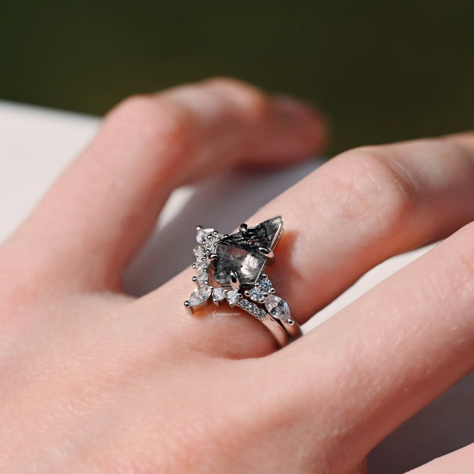 Skye Kite® Galaxy Salt & Pepper (Herkimer Diamond) and Meteorite Couples Ring Set - Image 6