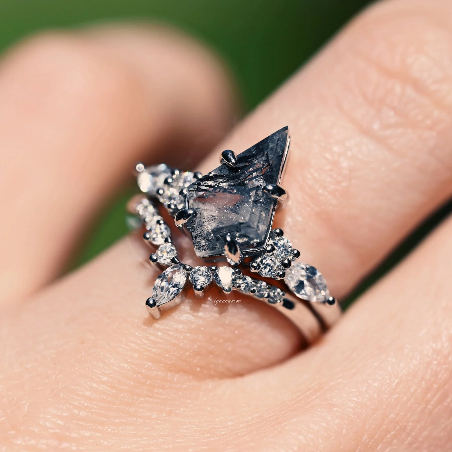 Skye Kite® Galaxy Salt & Pepper (Herkimer Diamond) and Meteorite Couples Ring Set - Image 7