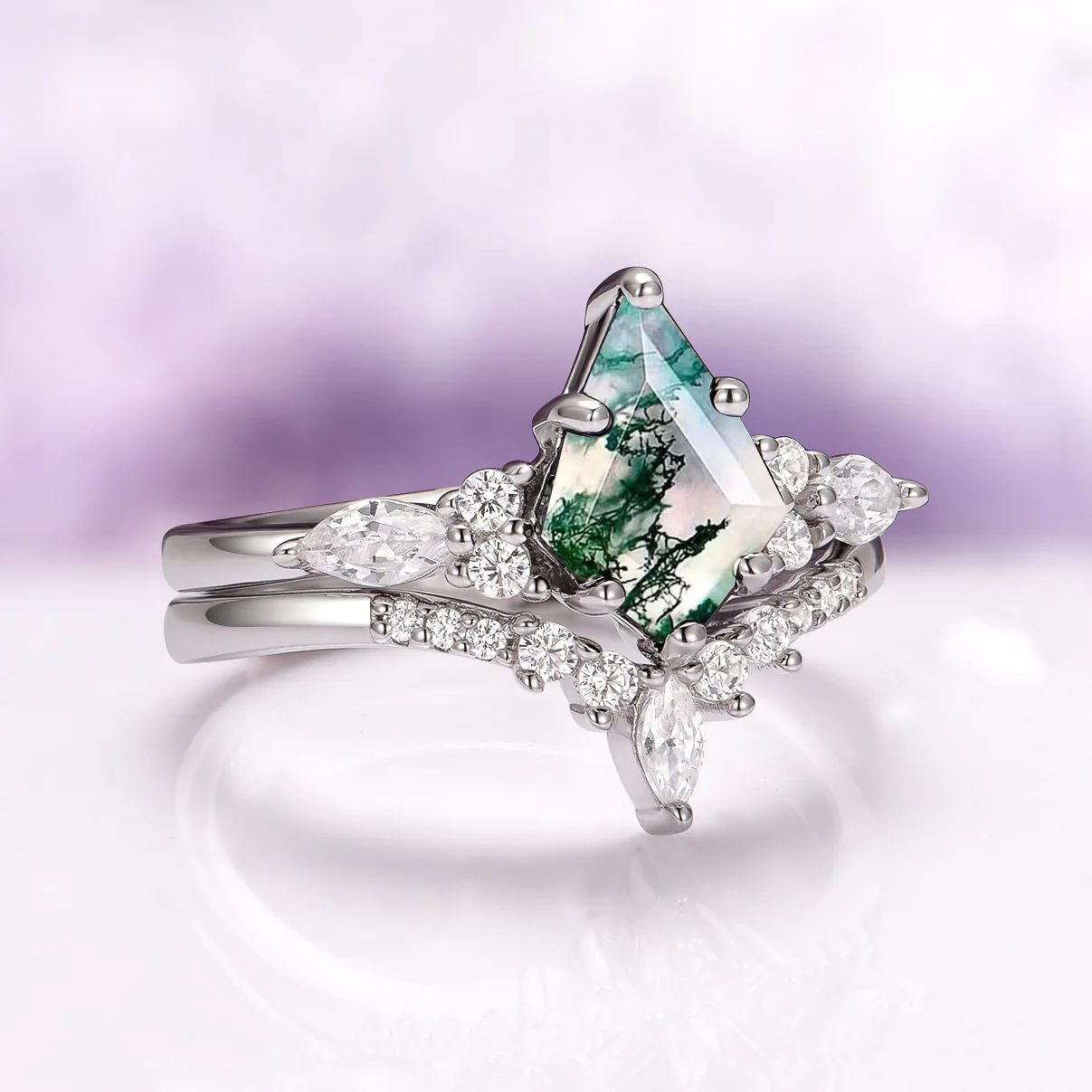 Skye Kite® Green Moss Agate Ring Couples Ring Set - Image 7