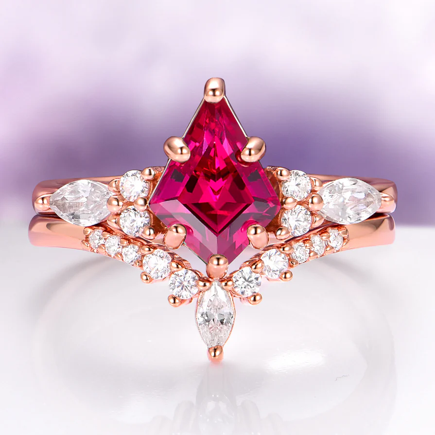 Skye Kite® Ruby & Rose Gold Leaf Couples Ring Set - Image 3