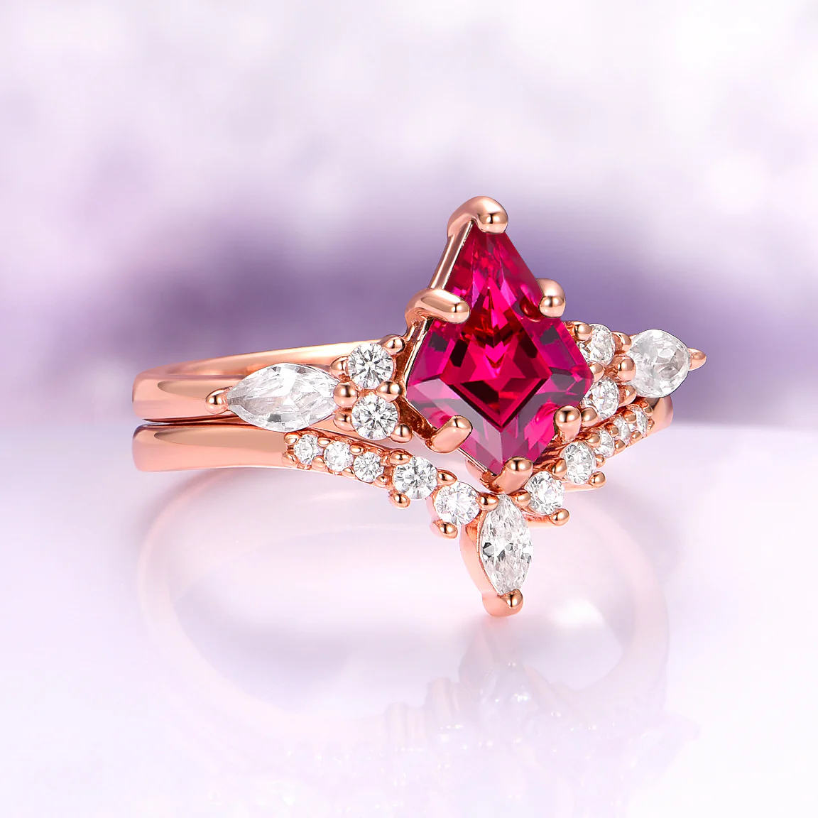 Skye Kite® Ruby & Rose Gold Leaf Couples Ring Set - Image 9