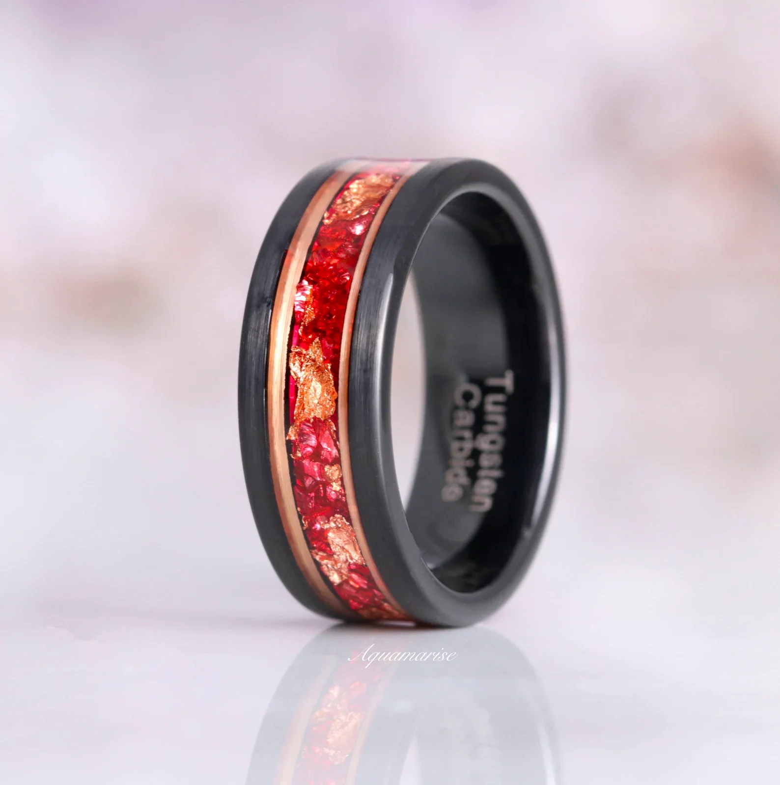 Skye Kite® Ruby & Rose Gold Leaf Couples Ring Set - Image 10