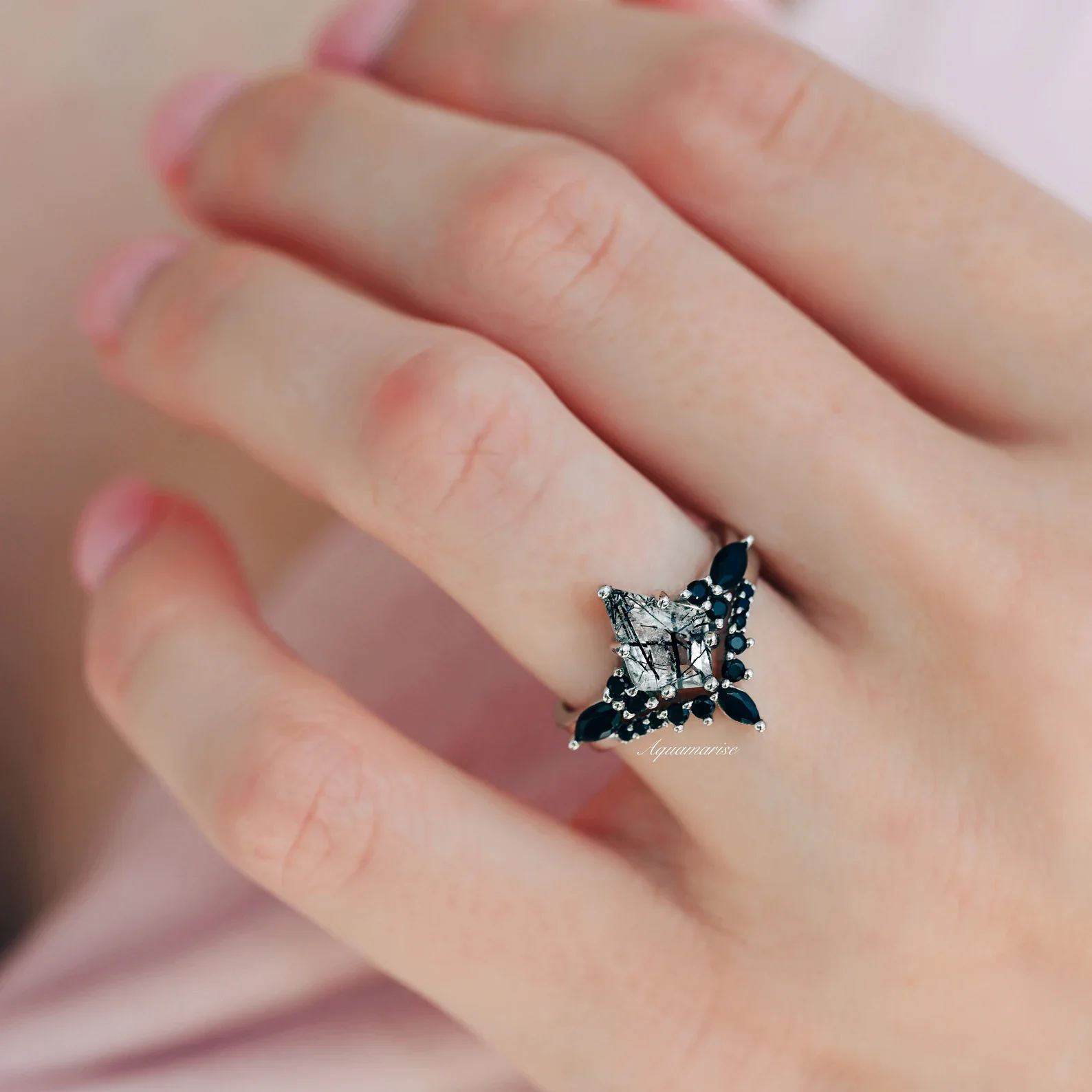 Skye Kite® Rutilated Quartz & Black Onyx Couples Ring Set - Image 4